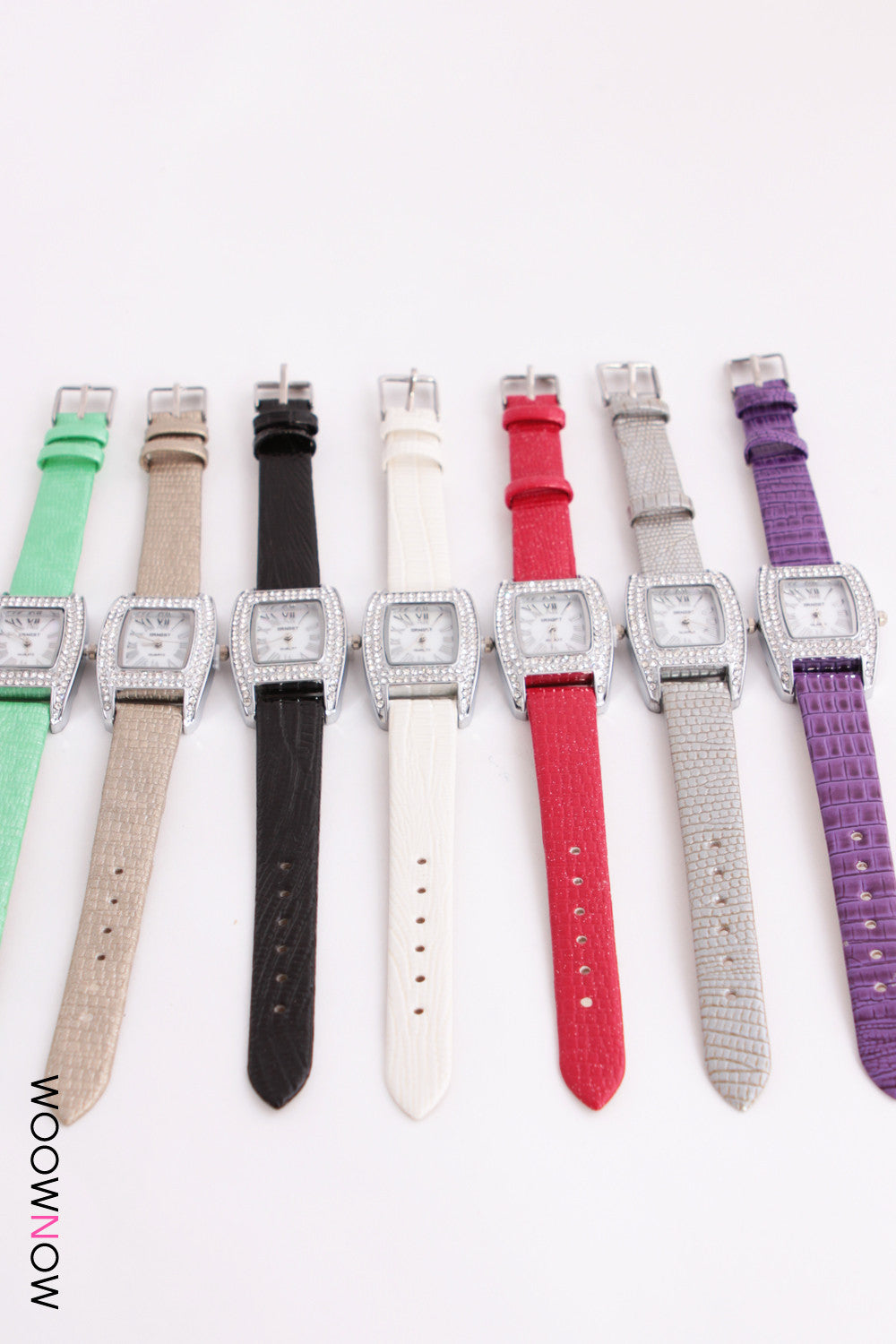 Leather Look Strap Watch with Crystal Bezel