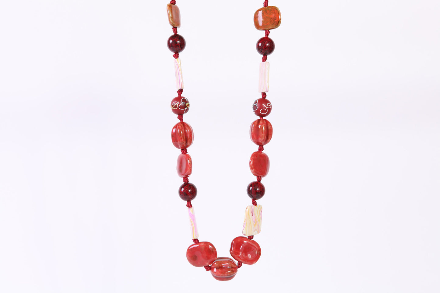 Red Ribbon and Bead Necklace