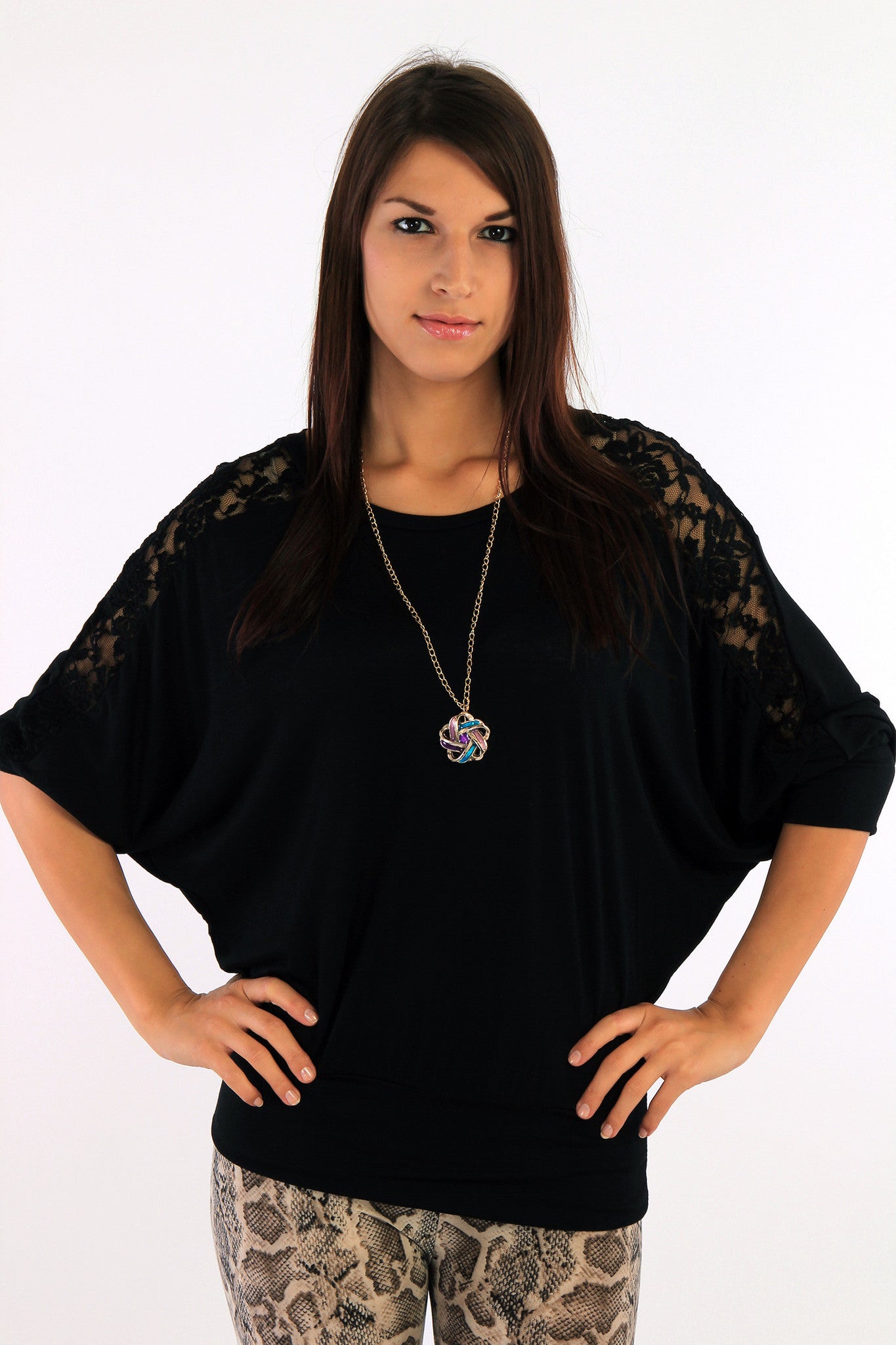Lace Insert Top with Necklace