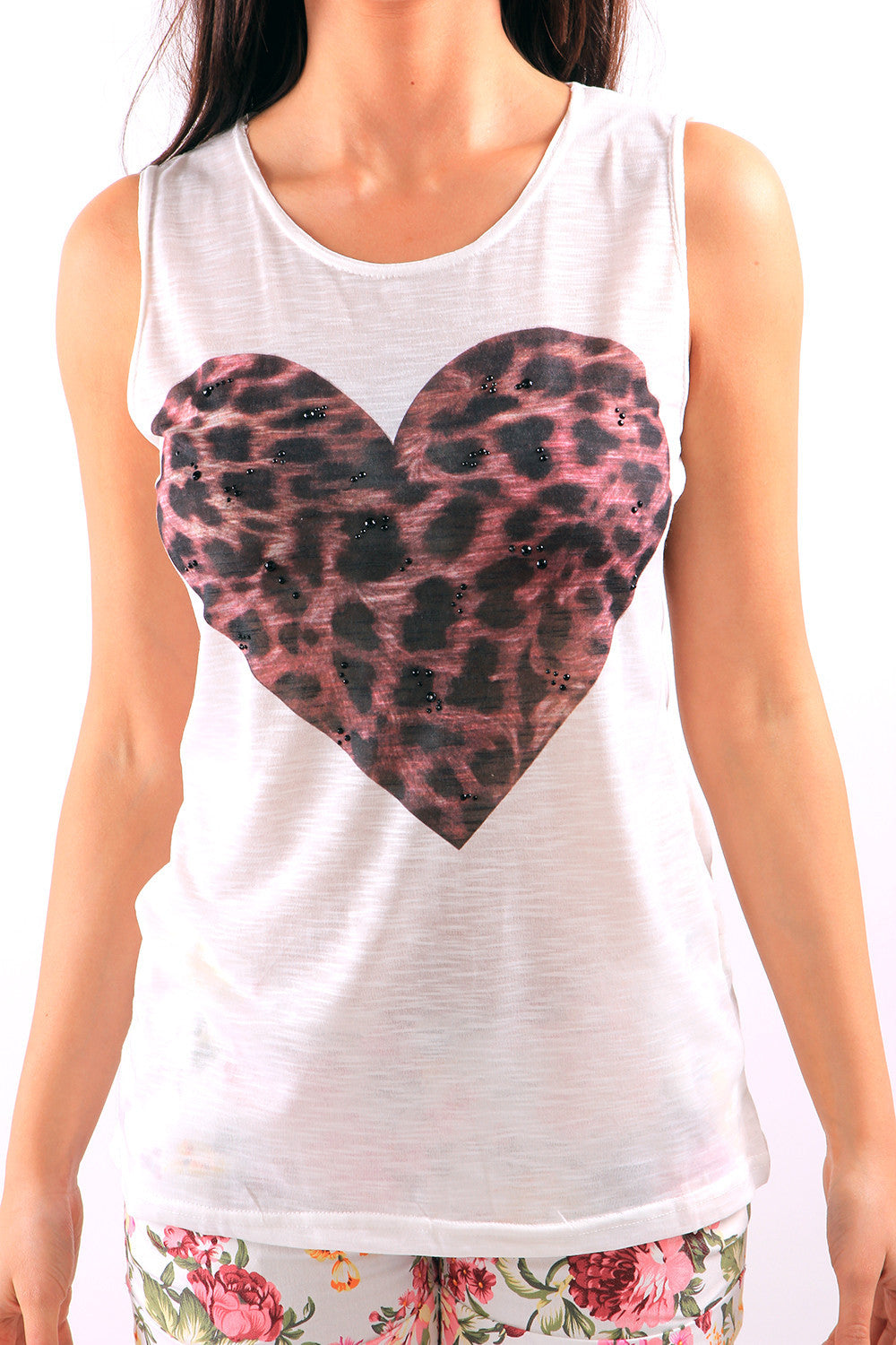 Heart Embellished Print T-shirt