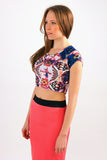 Aztec Print Short Sleeve Crop Top