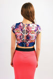 Aztec Print Short Sleeve Crop Top