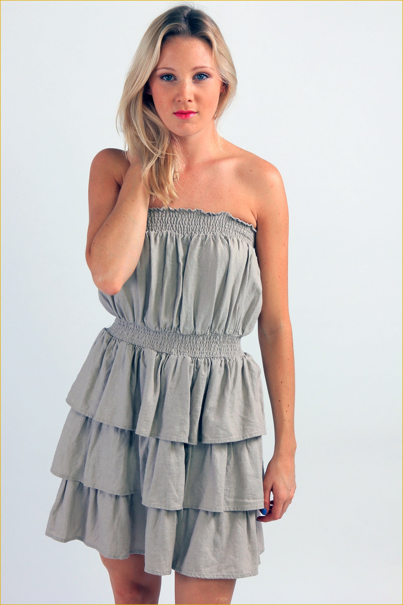 Soft Pleated Bandeau Mini Dress