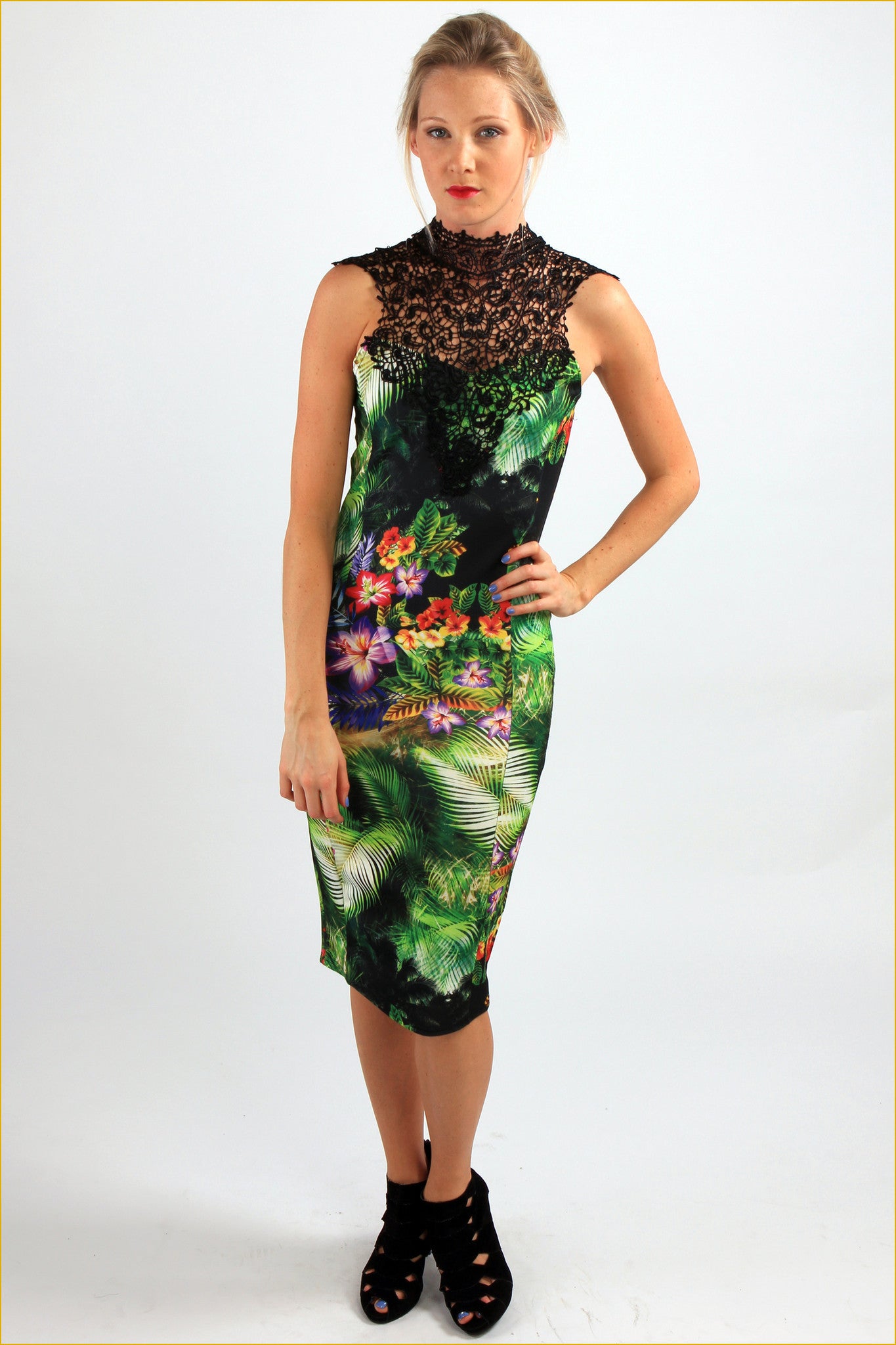 Tropical Print Midi Dress