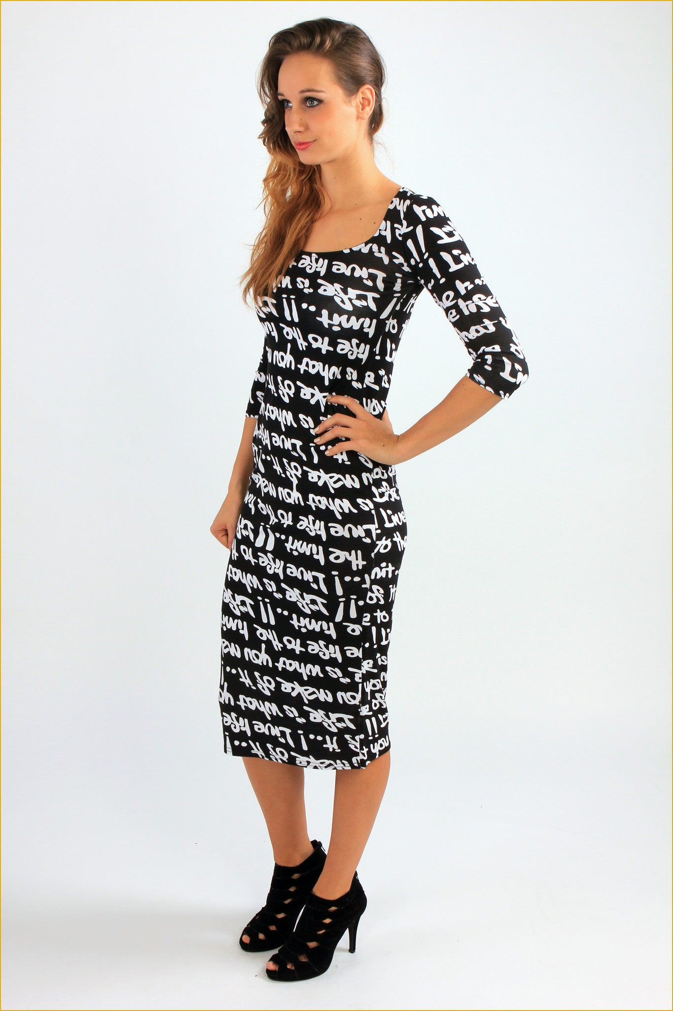 Thoughts Print Midi Dress