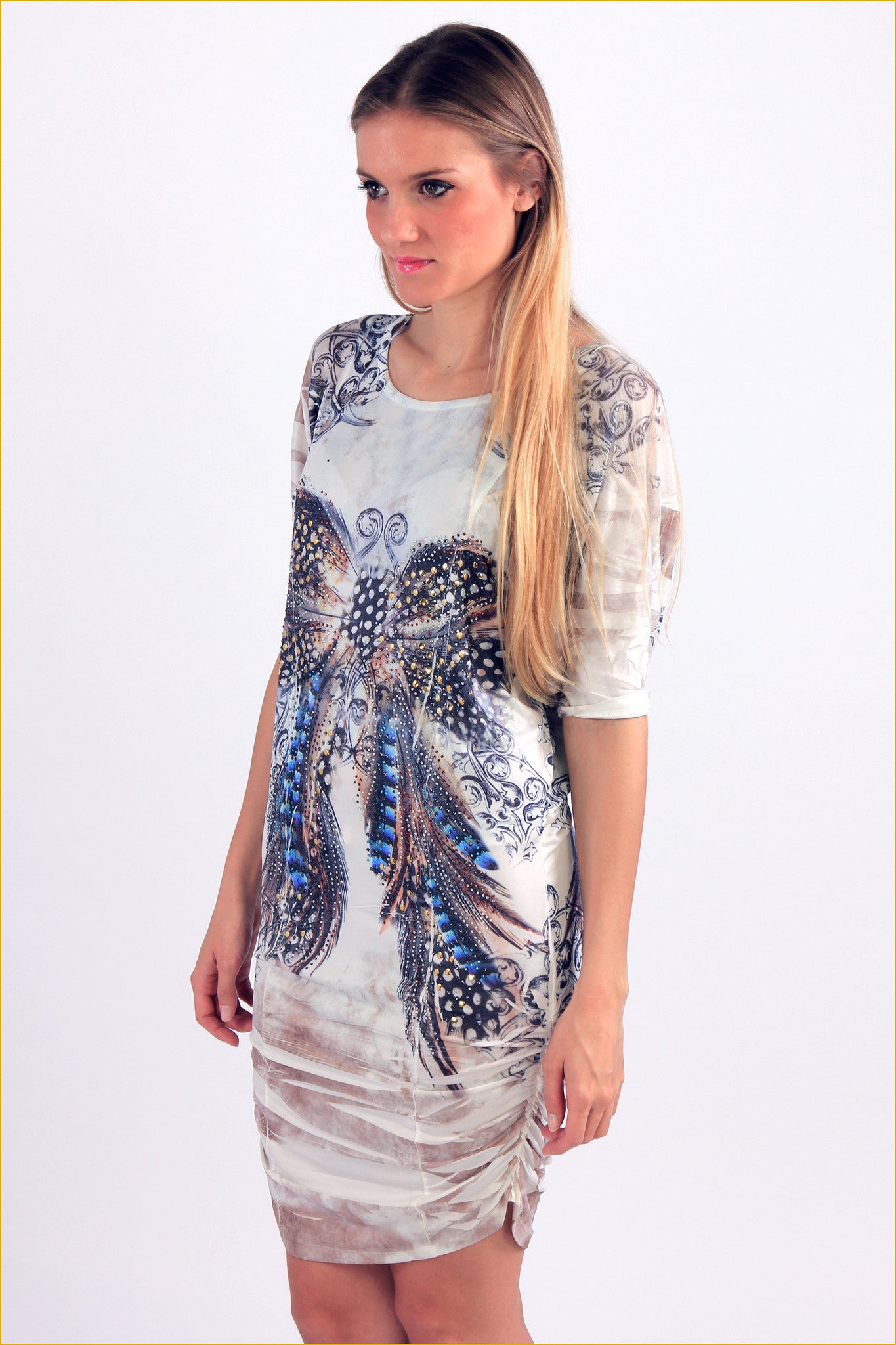 Butterfly Printed Studded Mini Dress