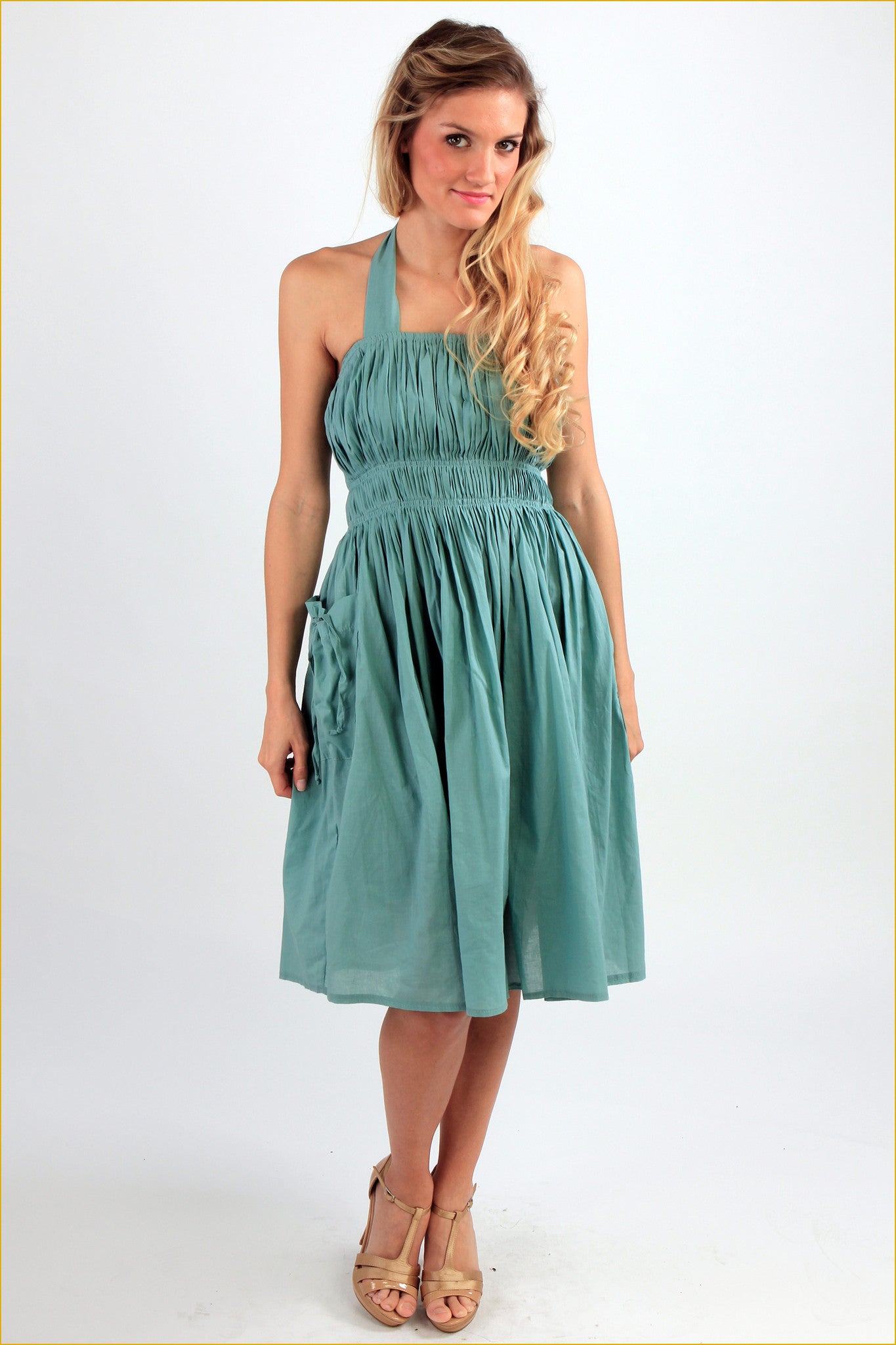 Halter Gathered Bust Sun Dress