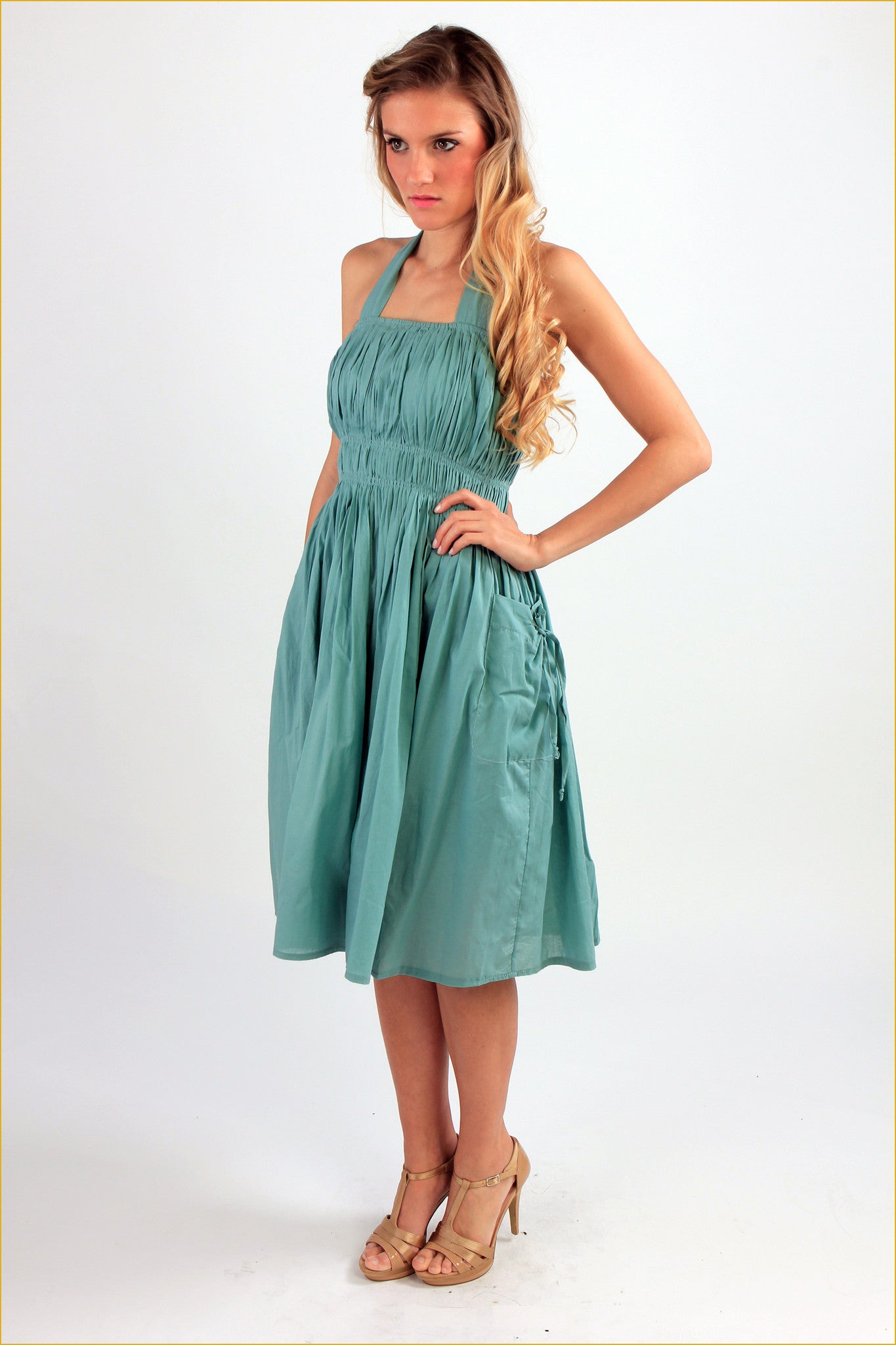 Halter Gathered Bust Sun Dress