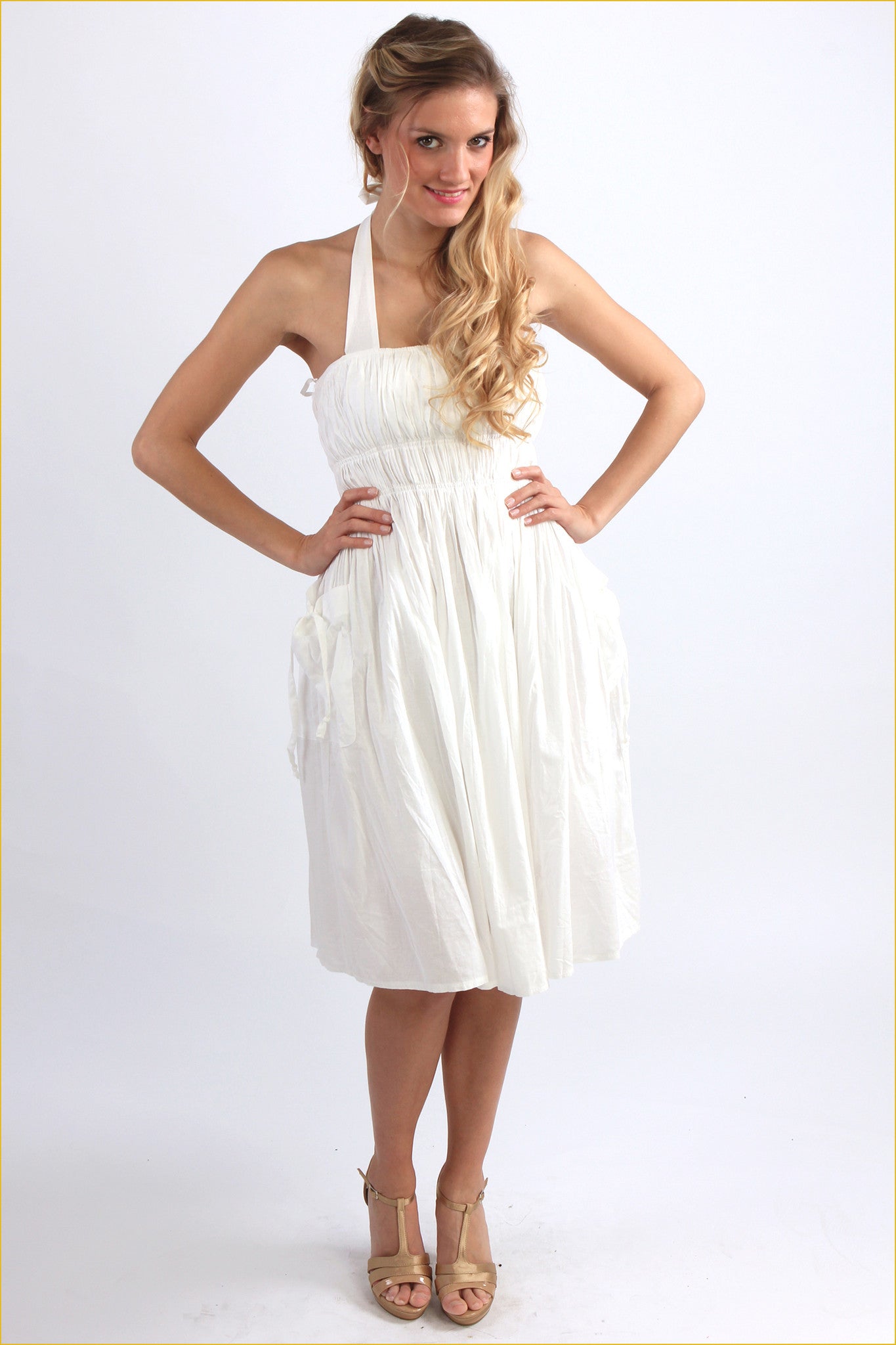 Halter Gathered Bust Sun Dress