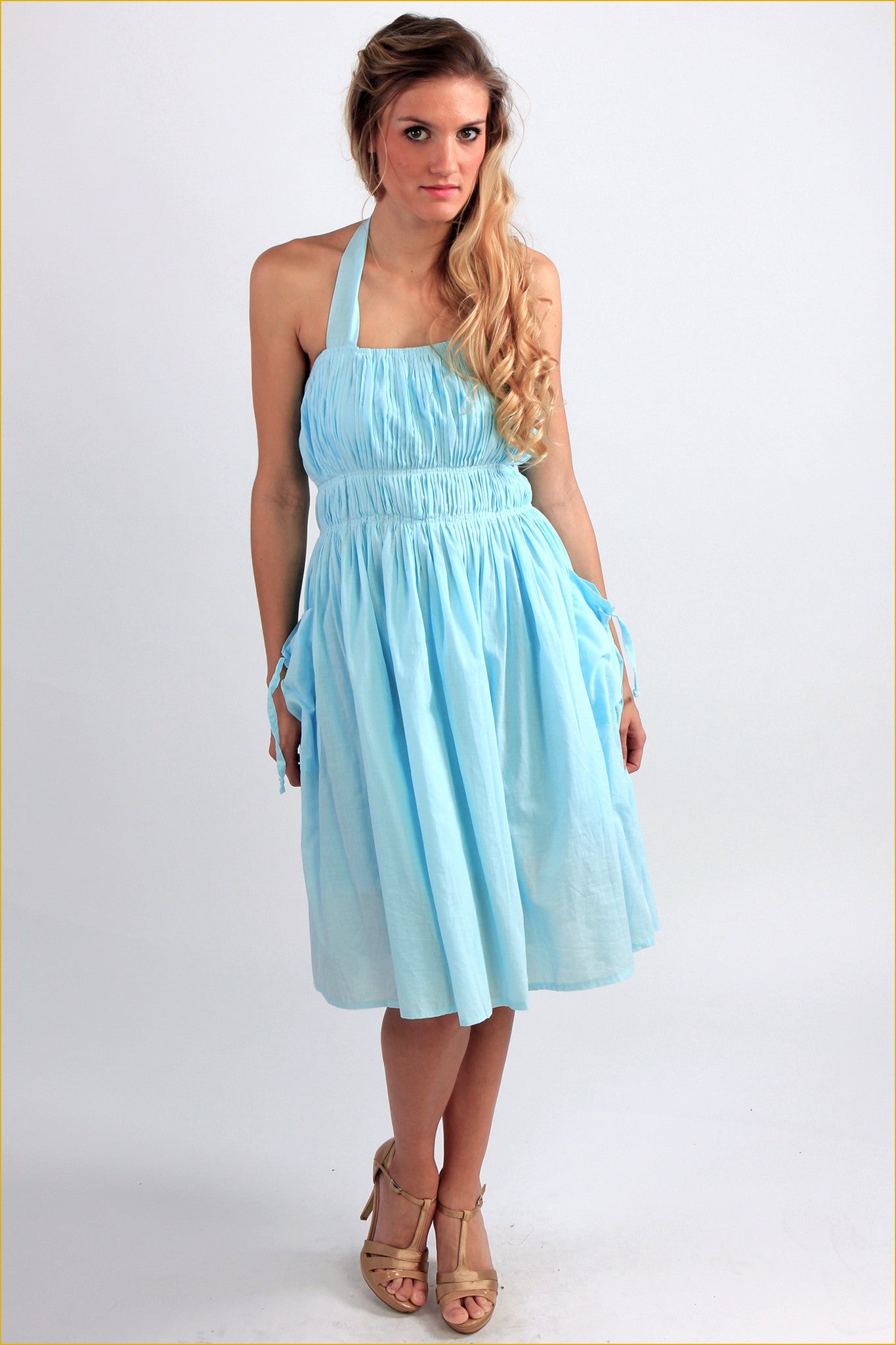 Halter Gathered Bust Sun Dress