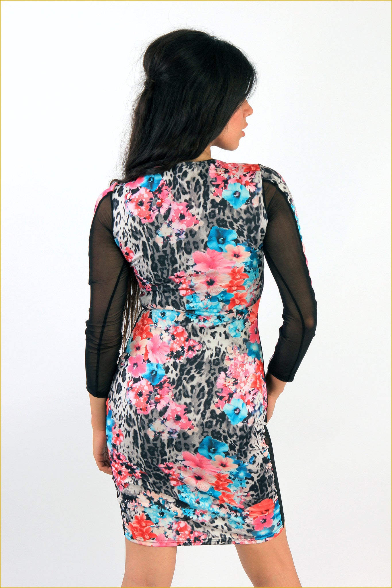 Mesh Insert Floral Midi Dress