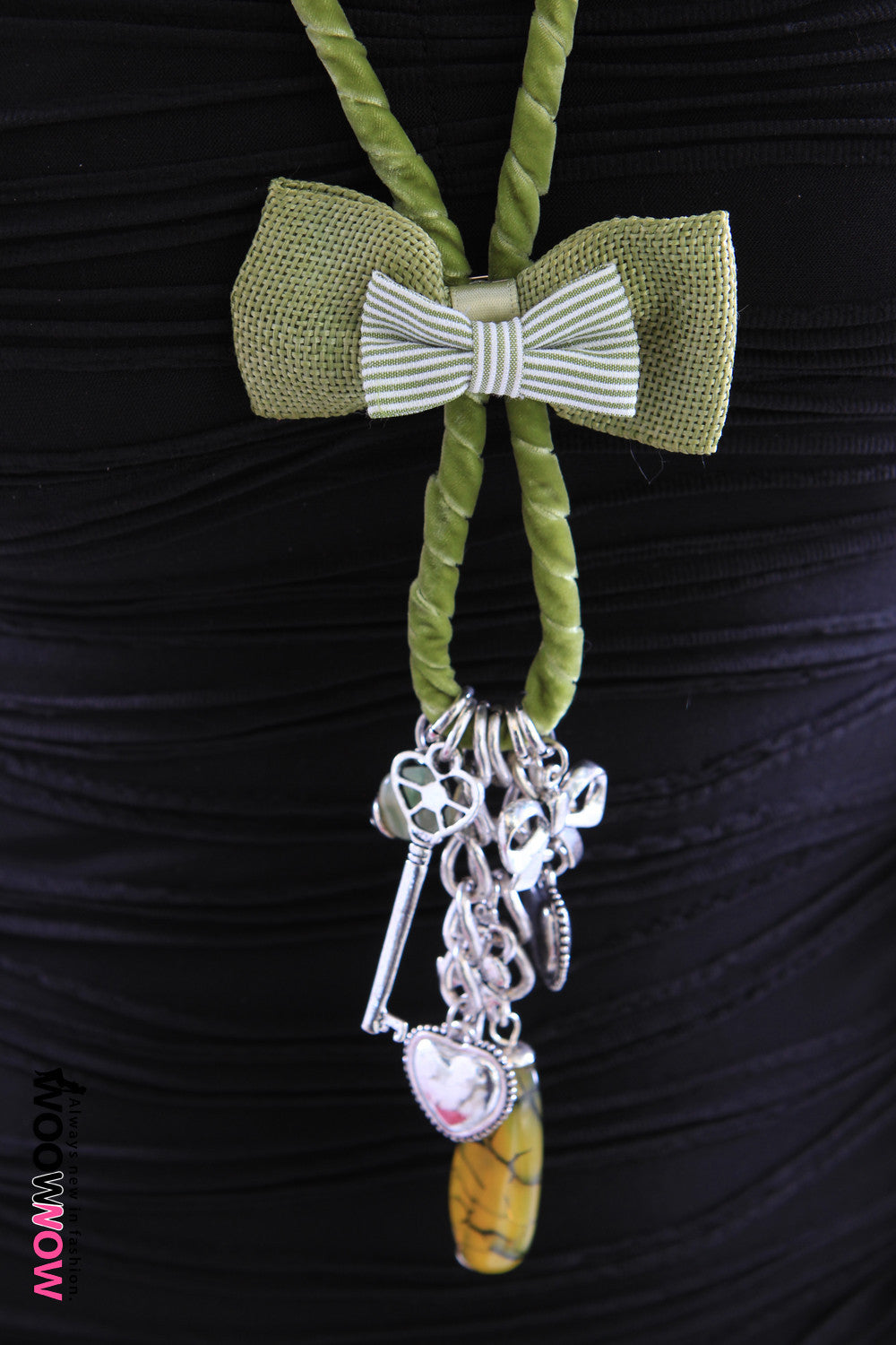 Velvet Necklace with Charm Pendants and Bow